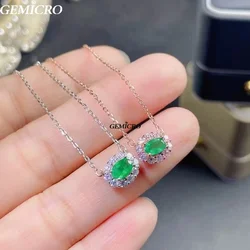 Gemicro Jewelry 100% Natural Emerald Necklace Pendant with 3*5mm/4*6mm 925 Sterling Silver as Women Classic Elegant Party Wear