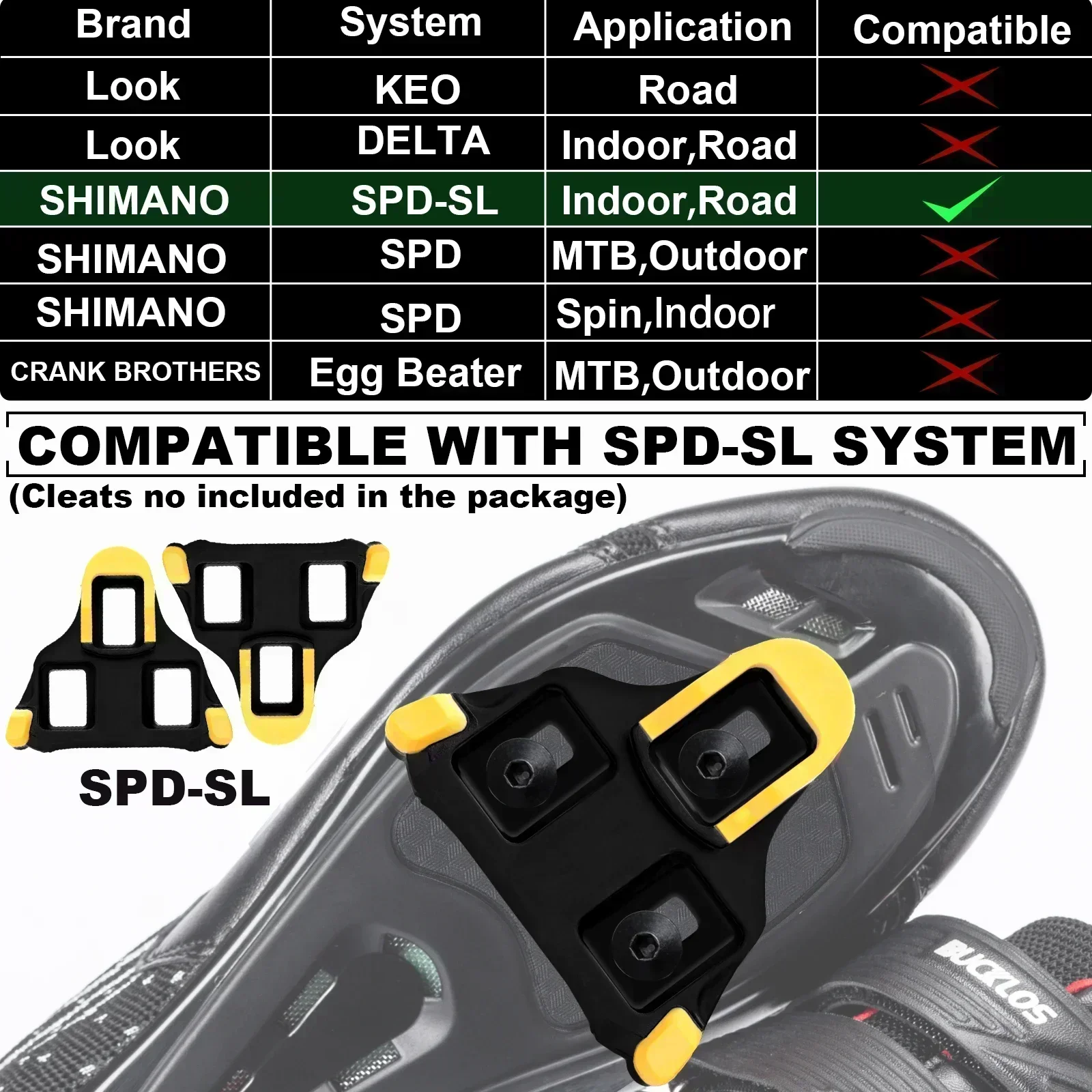 BUCKLOS Pedal kunci sepeda, Pedal tanpa penjepit untuk SHIMANO SPD-SL sepeda jalan mengunci sendiri dengan cleat suku cadang bersepeda