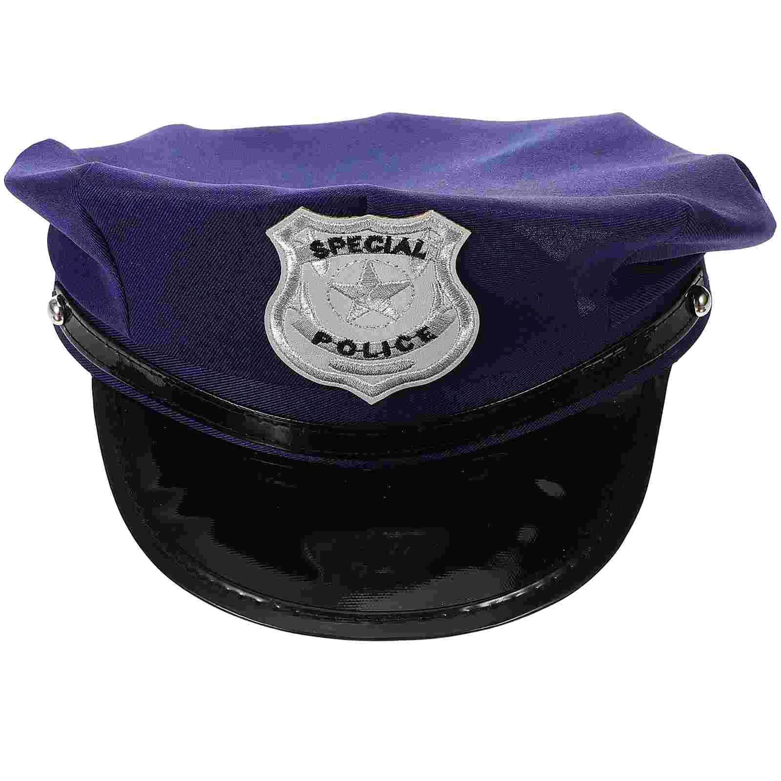 Cosplay Hat Black Cap Octagon Badge Police Captain Policewoman Blue Miss Halloween Costumes