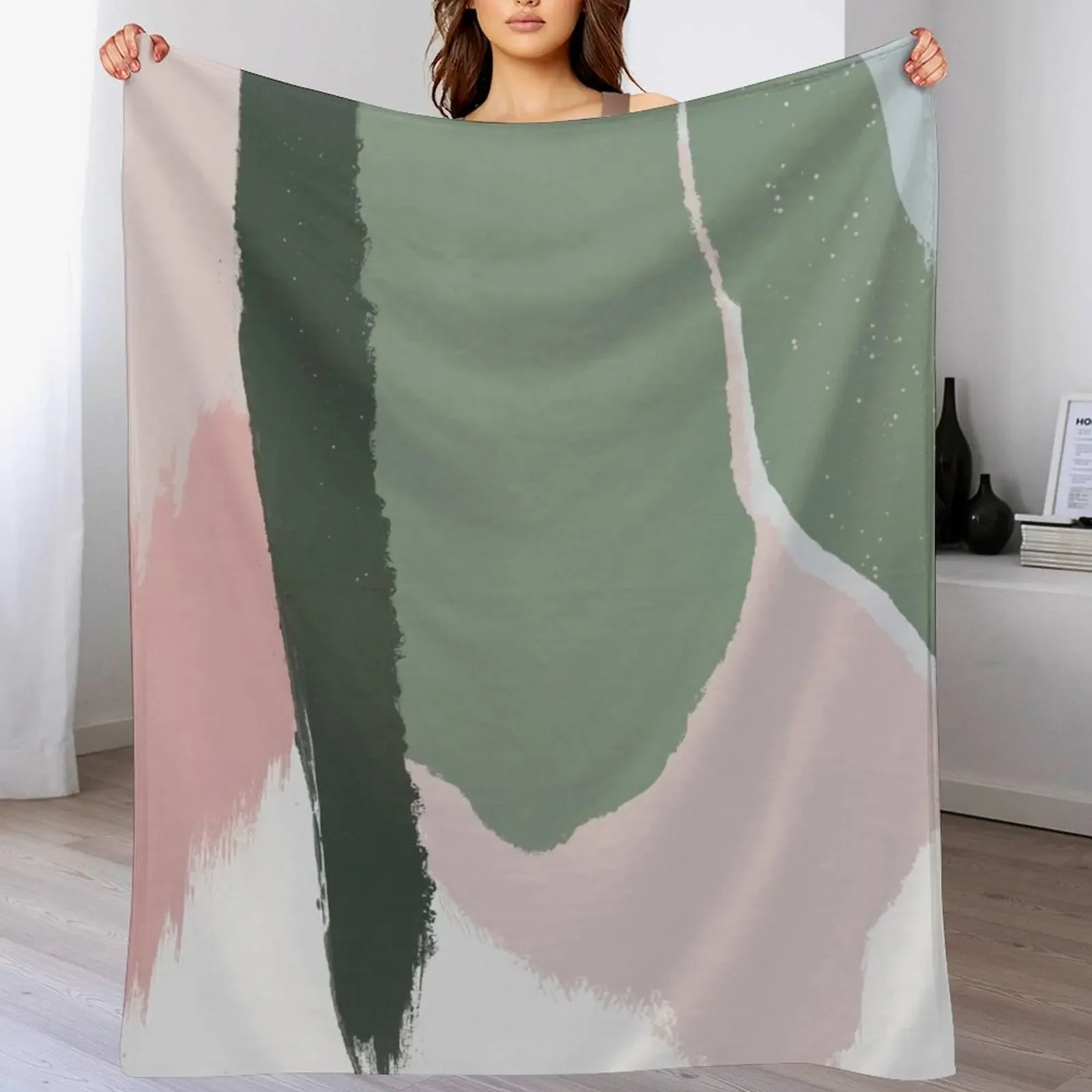 Abstract Art Paint Brush Strokes in Blush Pink & Sage Green Throw Blanket Stuffeds Soft Plaid Blankets For Baby Blankets