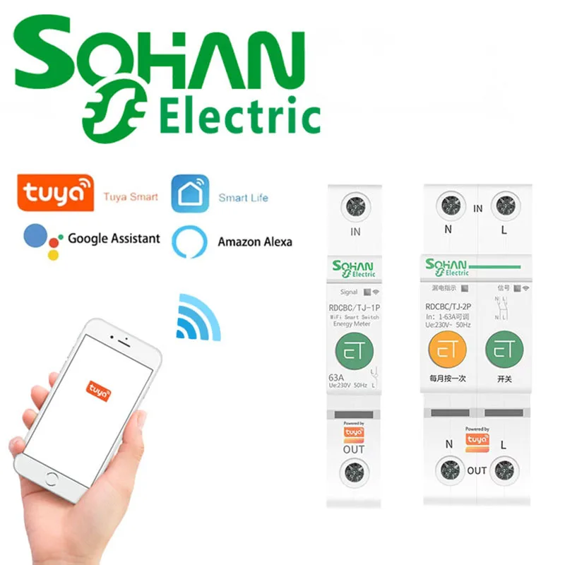 Sohan TUYA app smart circuit breaker With metering function leakage protection 1-63A 230V  Remote control WIFI MCB