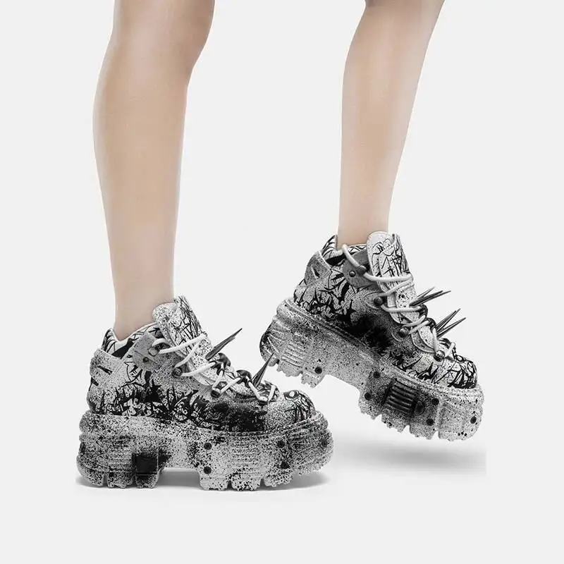 أحذية كلاسيكية من المعدن الثقيل ونعل سميك على الجدران فاسق أحذية جلدية مرتفعة كاجوال للرجال والنساء أحذية للأب كعكة إسفنجية بمقدمة كبيرة #5