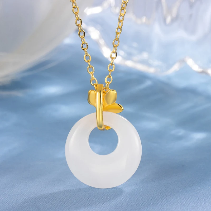 New Chinese Style Orchid White Jade Safety Buckle Necklace Women\'s Winter High-end Feeling Elegant 925 Silver Necklaces KOFSAC