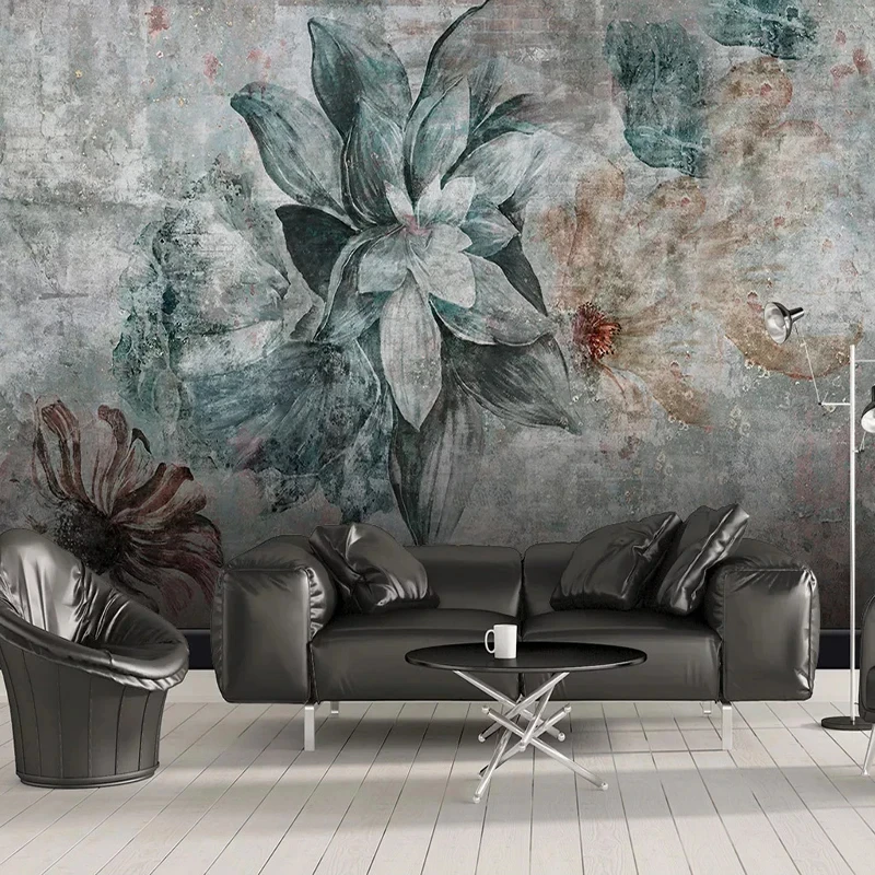 Custom Wallpaper 3d Murals Nordic Vintage Flower Bedroom Kitchen Backdrop Mural Home Decor Retro Hand Painted Lotus Decoration