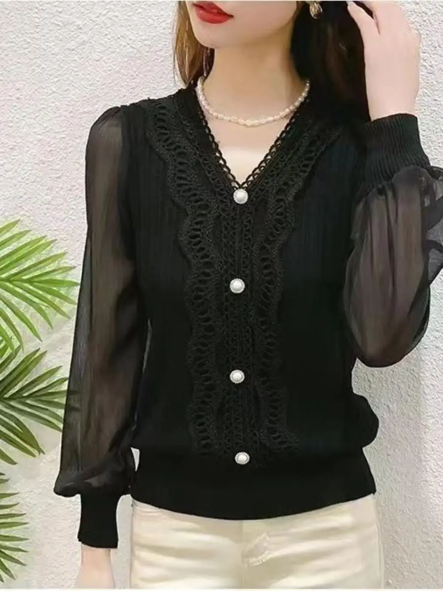camisa-feminina-coreana-de-manga-longa-blusa-versatil-e-elegante-com-renda-protecao-solar-e-mascara-facial-decote-em-v