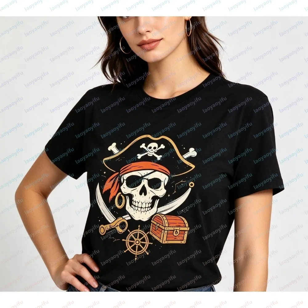 Halloween Women T-shirt Summer Short Sleeve Fashion Tee Chest Graphic Print Casual Black Trendy Ladies Daily Wear Crew Neck Top