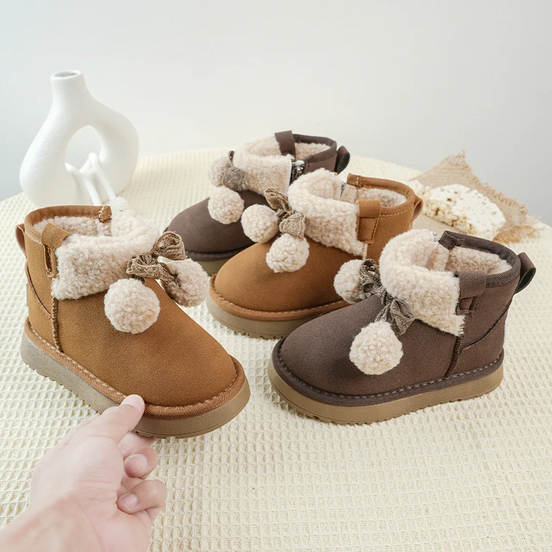 

Girls Short Boots Suede Warm Kids Princess Boots Side Zipper 2025 Winter New Children Ankle Boots Sweet Bowknots Round Toes Soft