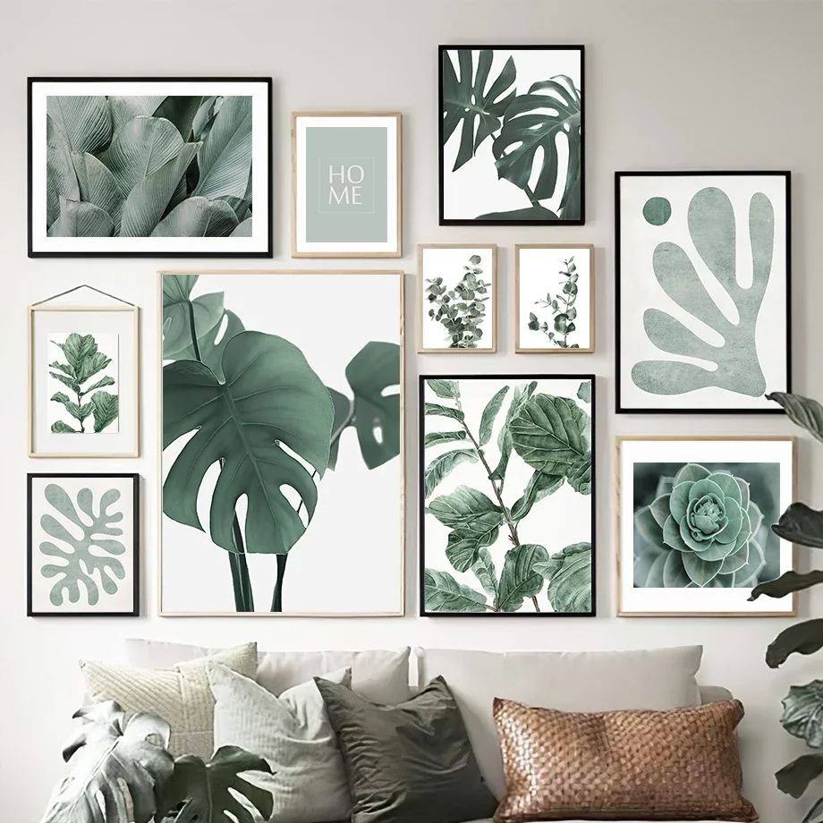 

Wall Art Canvas Painting Big Green Leaves Cactus Abstract Plants Nordic Posters And Prints Wall Pictures For Living Room Decor