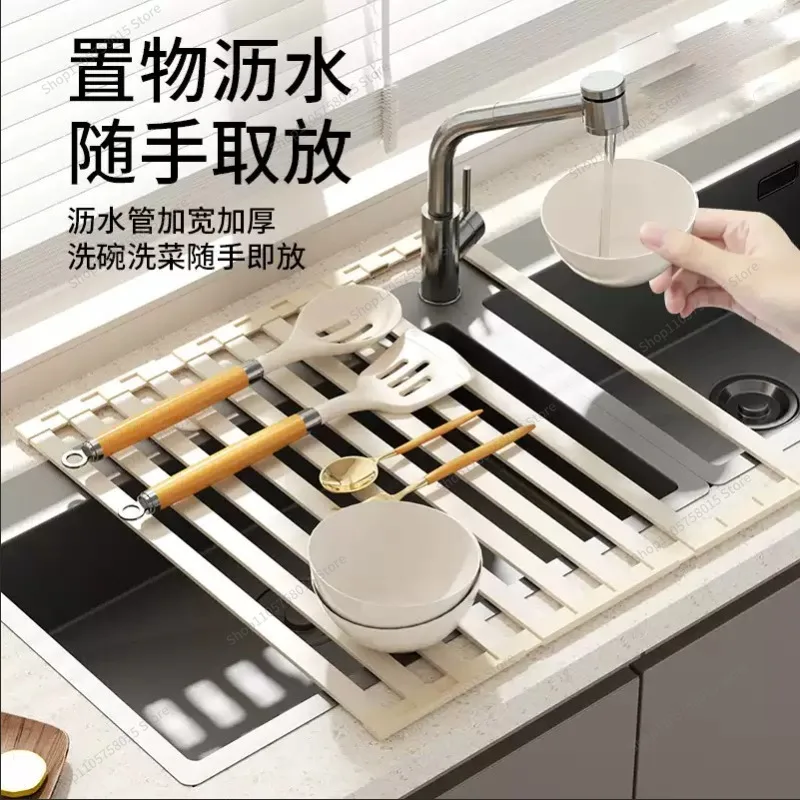 For Foldable Silicone Kitchen Sink Drain Rack Roller Shutter Storage Tableware Fruit and Vegetable Water Filter Rack