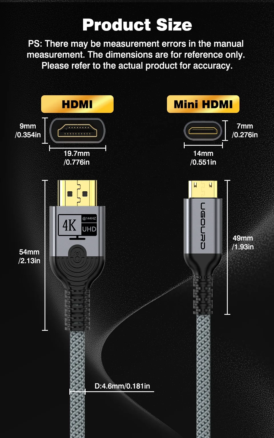 UGOURD 4K 144Hz HDMI-zu-Mini-HDMI-Kabel, bidirektionales Micro/Mini-HDMI-zu-HDMI-Kabel, 4K@60Hz für Raspberry Pi Kamera DV 2K165Hz – Detail 13