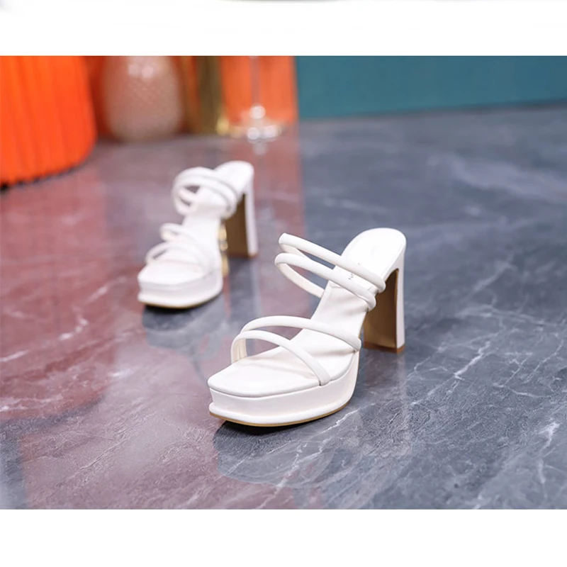 Black Womens Slippers 9cm Chunky Heeled Sandals Summer Belt Shoes High Heel Comfortable Sandalias Plataforma Mujer 2024 image 5