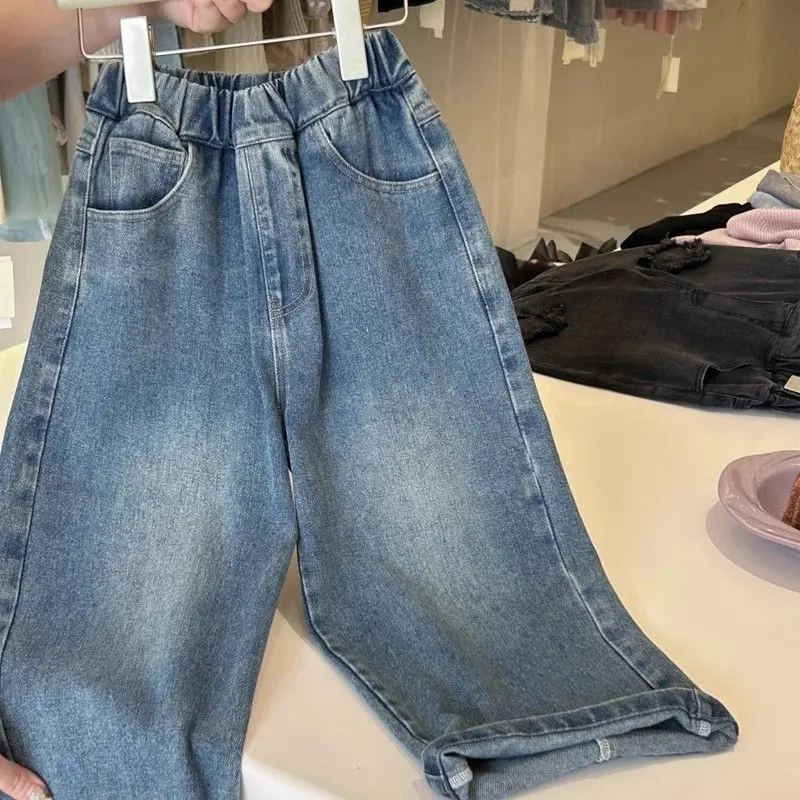 2-12Years Toddler Kids Wide Leg Denim Pants for Girls Cute Loose Jeans with Bow Infant Fall Trousers 2 3 4 5 6 7 8 9 10 11