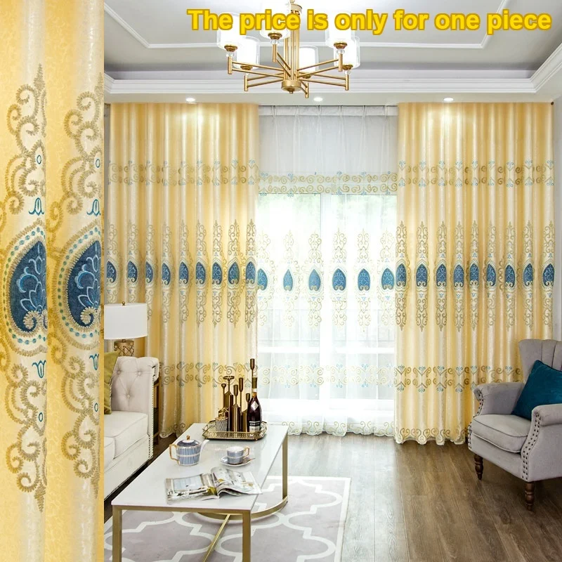 Elegant European Style Custom Living Room Chenille Embroidered Curtain, Bedroom Light Blocking Floor