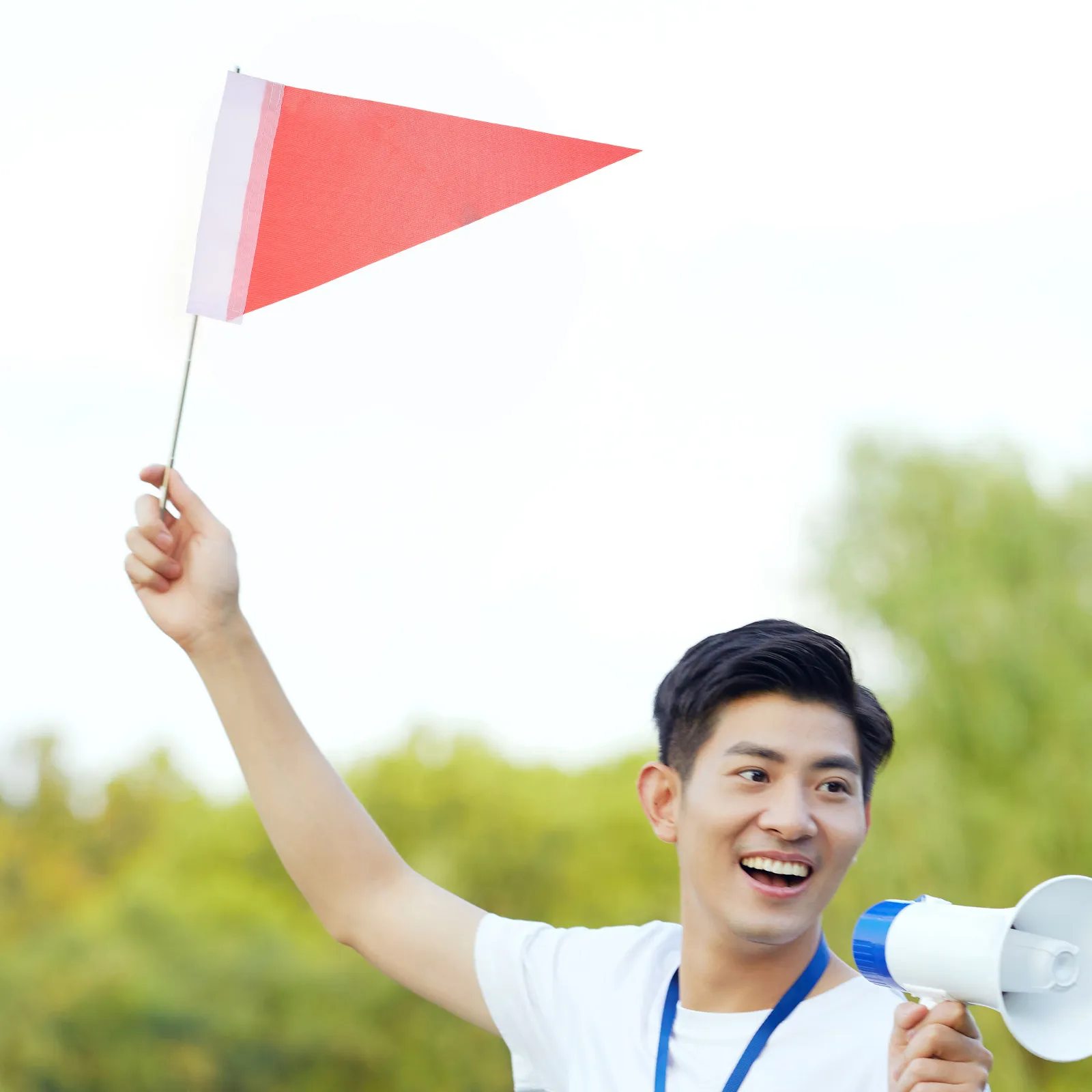 Triangle Tour Guide Flags 5 Pack Handheld Red Blank DIY Pennant Banners with Sticks for Events Parades Travel