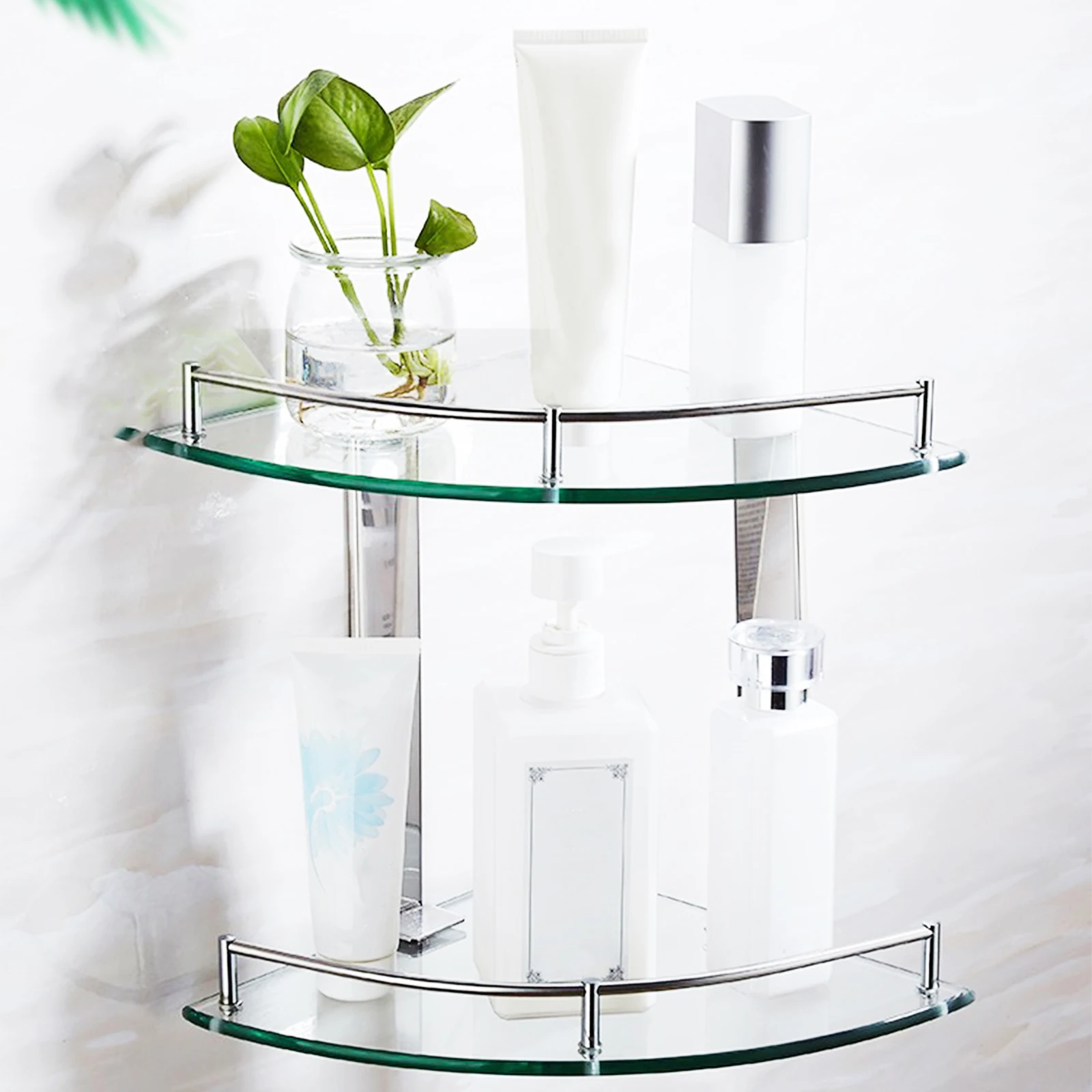 Single-Layer Glass Corner Rack Toilet Bathroom Rack Triangulation Shelf Kitchen Living Room