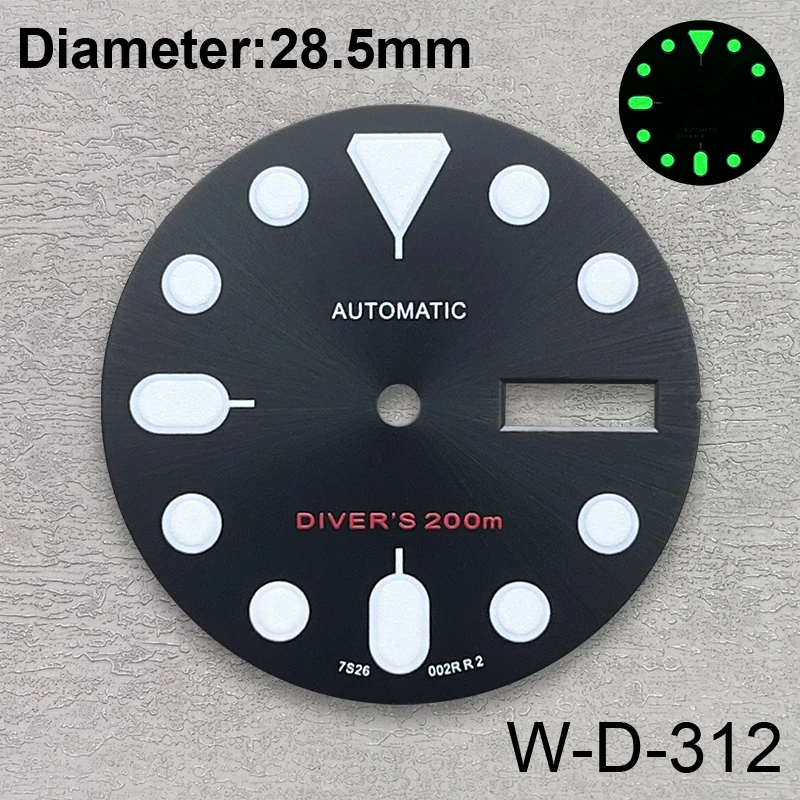 28.5mm S Logo SKX007 Dial Fit NH36/4R36 Movement Green Luminous Matte/Sunray Dial Watch Modification Accessories