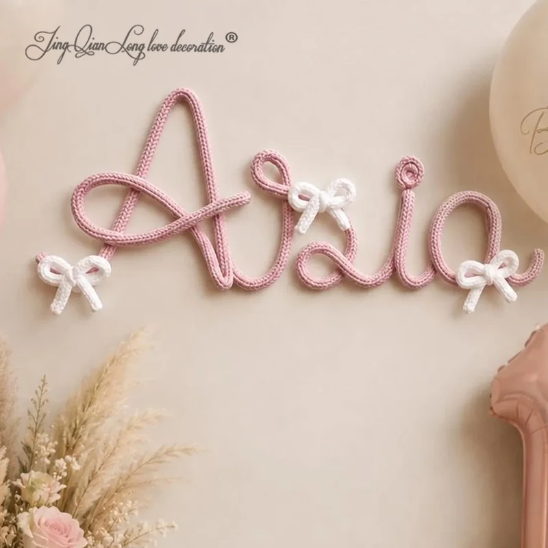 Custom Personalized First Birthday Name Sign with Bows  Girl 1st Birthday Party Decor Cake Smash Photo Prop | Pink Birthday Back