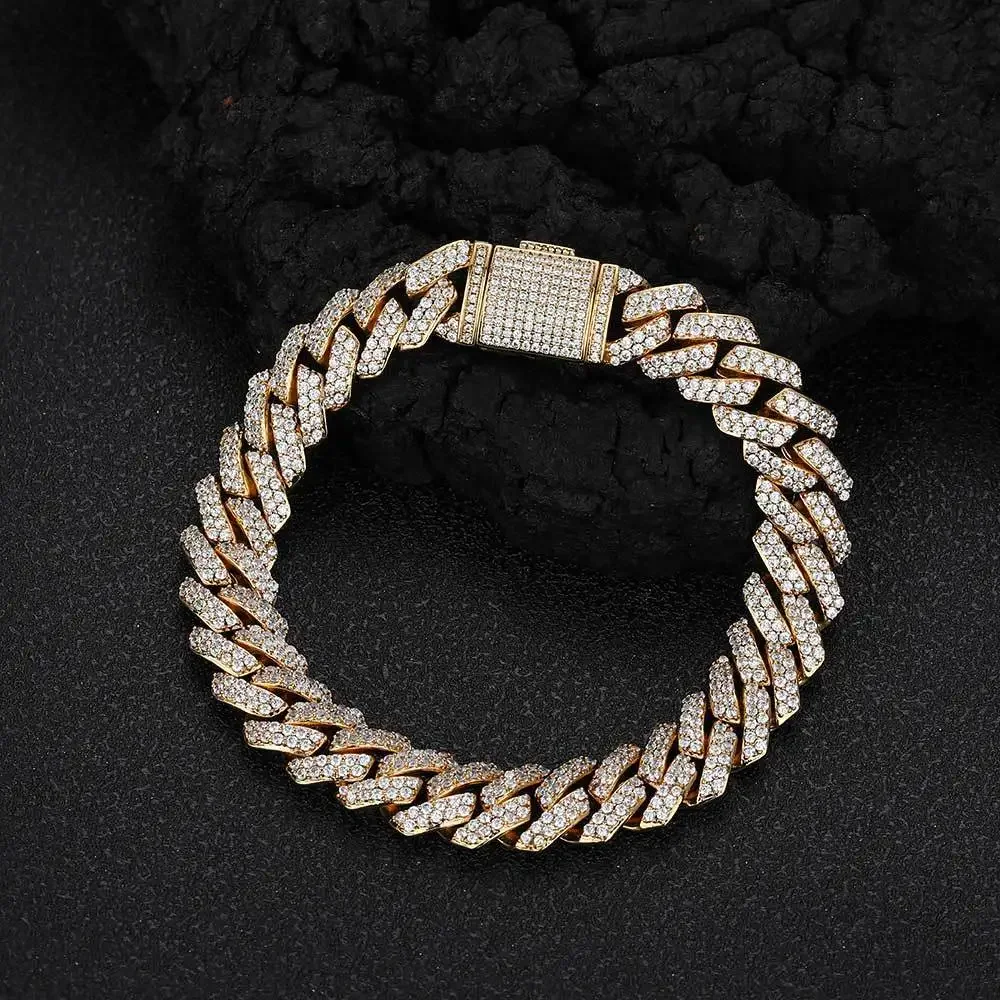 Gold Cuban Link Bracelets for Men 10Mm Flip Buckle Rhombus Zircon Trend Brand Personality Hip Hop Cuban Men Wholesale