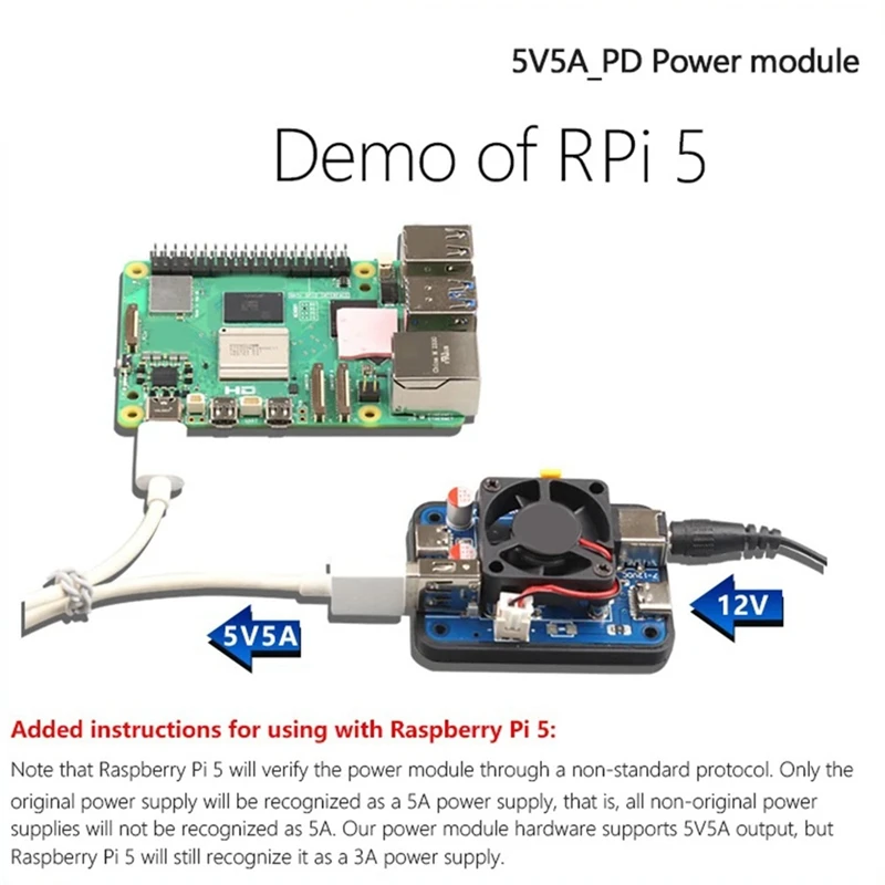 5V 5A PD โมดูลสําหรับ Raspberry Pi5 USB-C และ USB-A Dual Port โมดูลสนับสนุน USB-C PD หรือ DC5.5 อินพุต