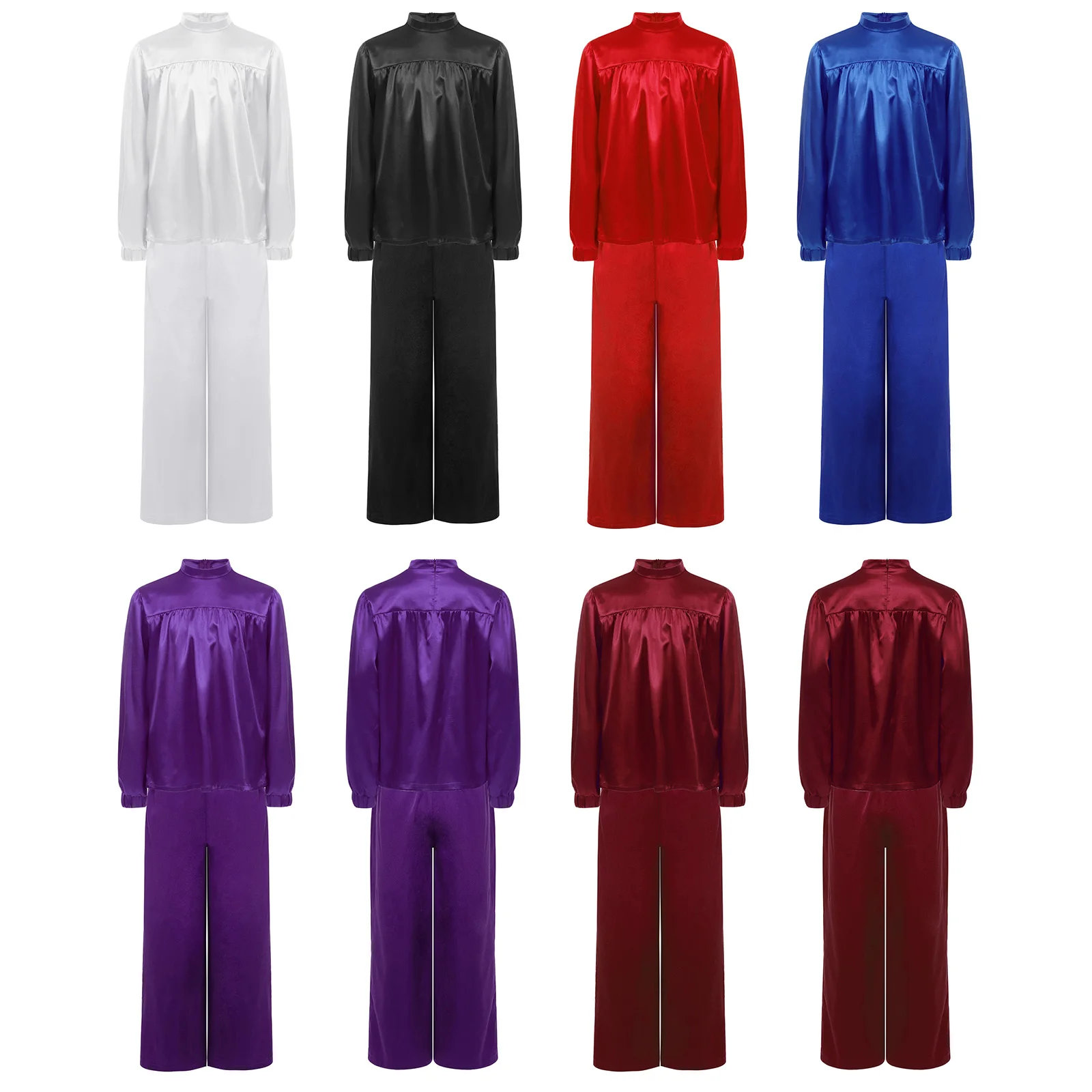 Kids Boy Girl Choir Worship Liturgical Praise Dance Outfit Halloween Carnival Pastor Priest Costume Zipper Satin Top with Pants