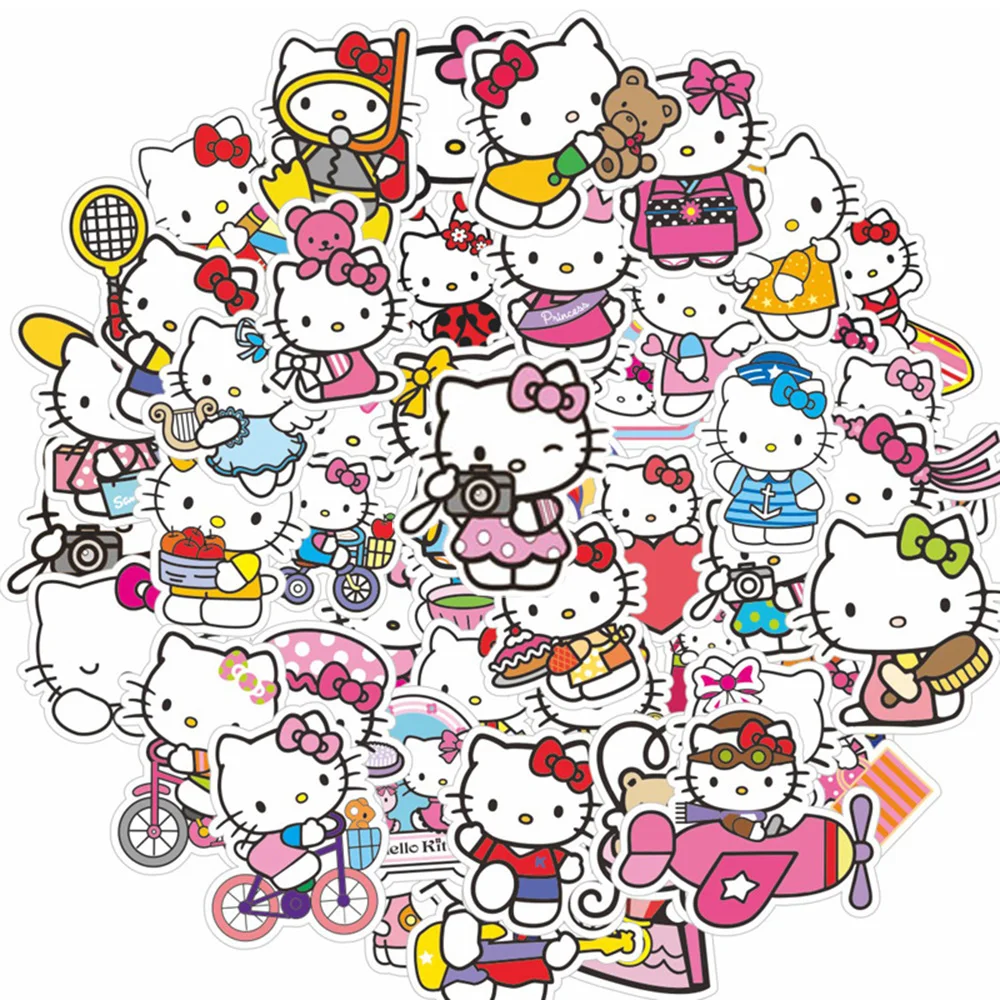 

Забавные мультяшные стикеры Hello Kitty, стикеры с милым Sanrio, аниме, кошка, граффити, наклейки для фотографий, бутылка для воды, чемодан, 10/30/50 шт.