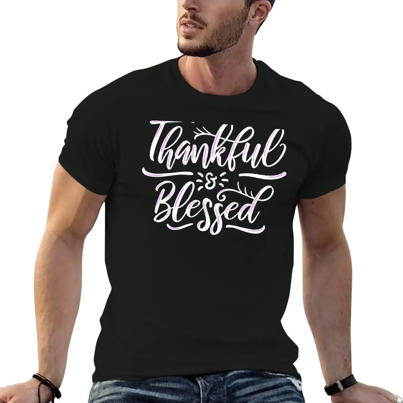 Thankful and Blessed. T-Shirt basketball graphic tees custom t shirt plain black t shirts men