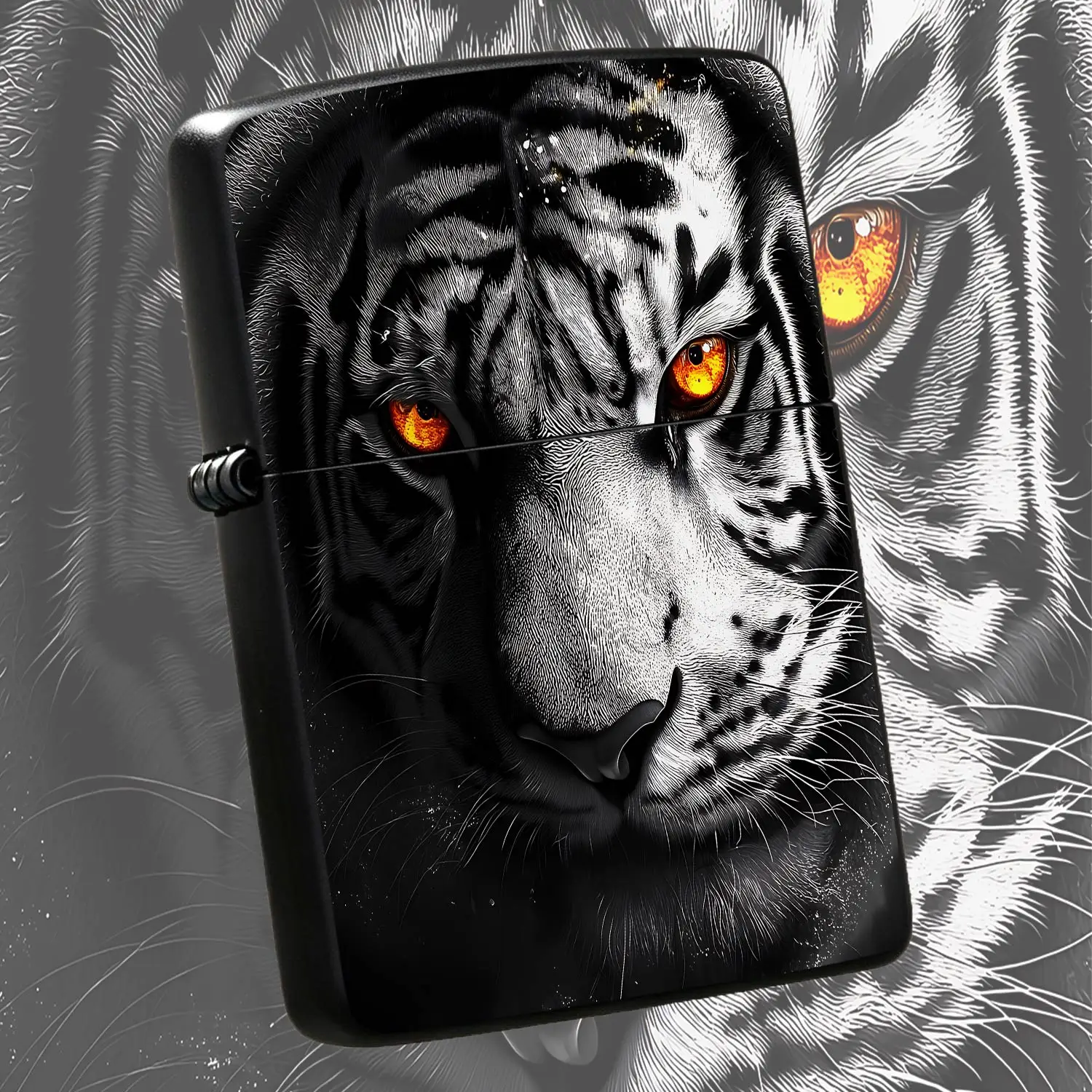 Stylish Tiger Face Pattern Portable Lighter, Vivid Fiery Orange Eyes Monochrome Art Design, Sleek Practical Daily Carry Tool For All Scenes, Ideal Unique Decorative Present For Friends Family Art Lovers, Smooth Reliable A Humorous And Inter