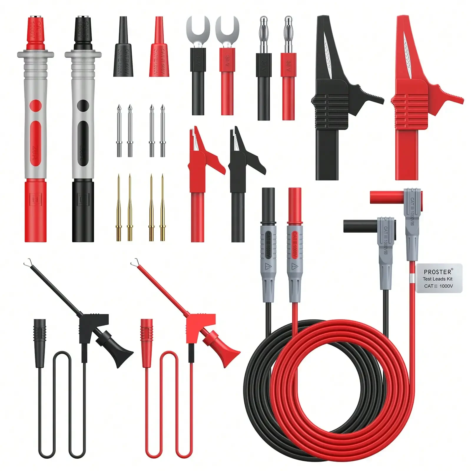 24-in-1 Electrical Multimeter Test Lead Multi Test Leads Kit with Alligator Clips,Spring Grabber,Banana Plug for Multimeter