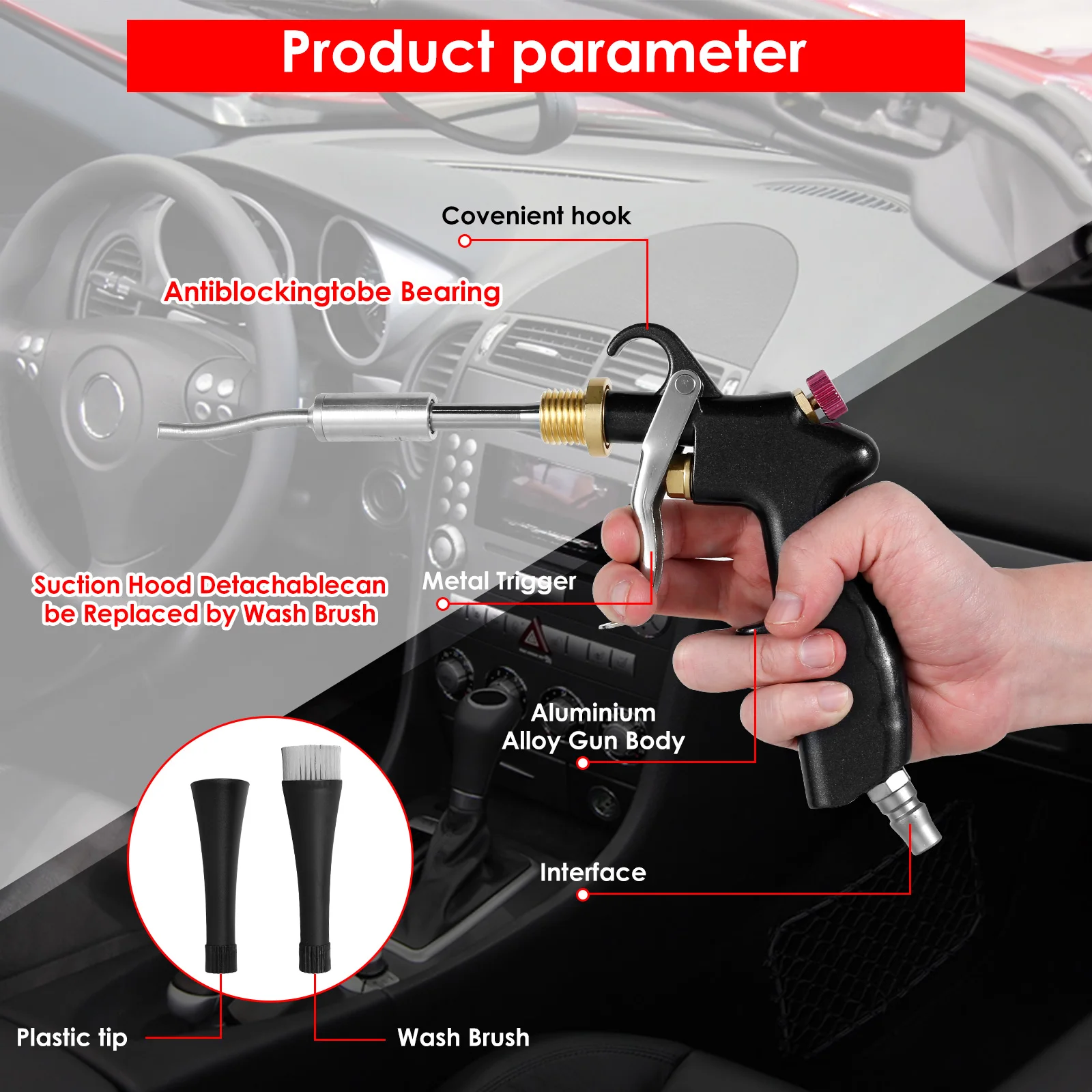 Dry Blow Cleaning Tool Tornado Air Blow Car Wash Gun Car Air Blow Tool with Nozzles Professional Car Interior Cleaning Tools