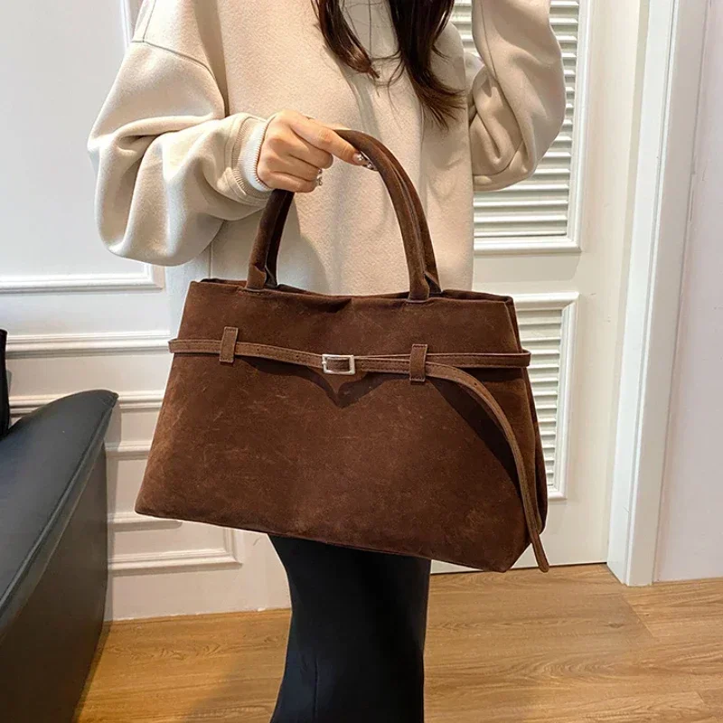 2025 Hot Sale Bags for Women Buckle Decorative Design Solid Faux Suede Handbag Large Capacity Hasp Casual Tote Bolsas Femininas
