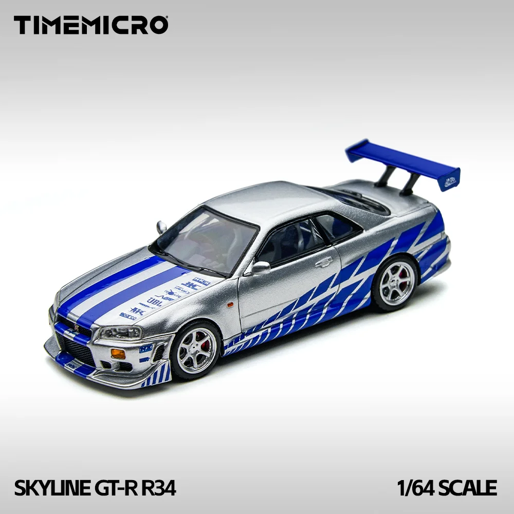 

*Pre-order*TIME MICRO 1:64 Skyline GT-R R34 Silver Blue Simulation Alloy Car Model for Hobby&Collectibles&Display*Gift