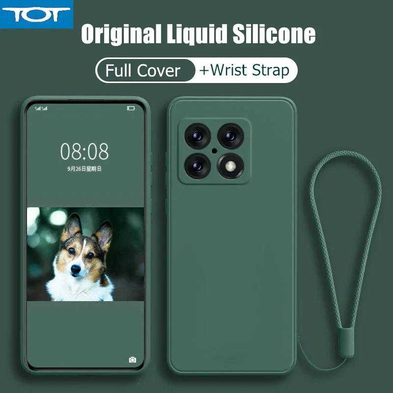 

Модный однотонный жидкий силиконовый чехол с ремешком на запястье для OnePlus 10 Pro Nord 9 9R 9RT 8T 8 7T 7 Pro, ремешок ярких цветов Co