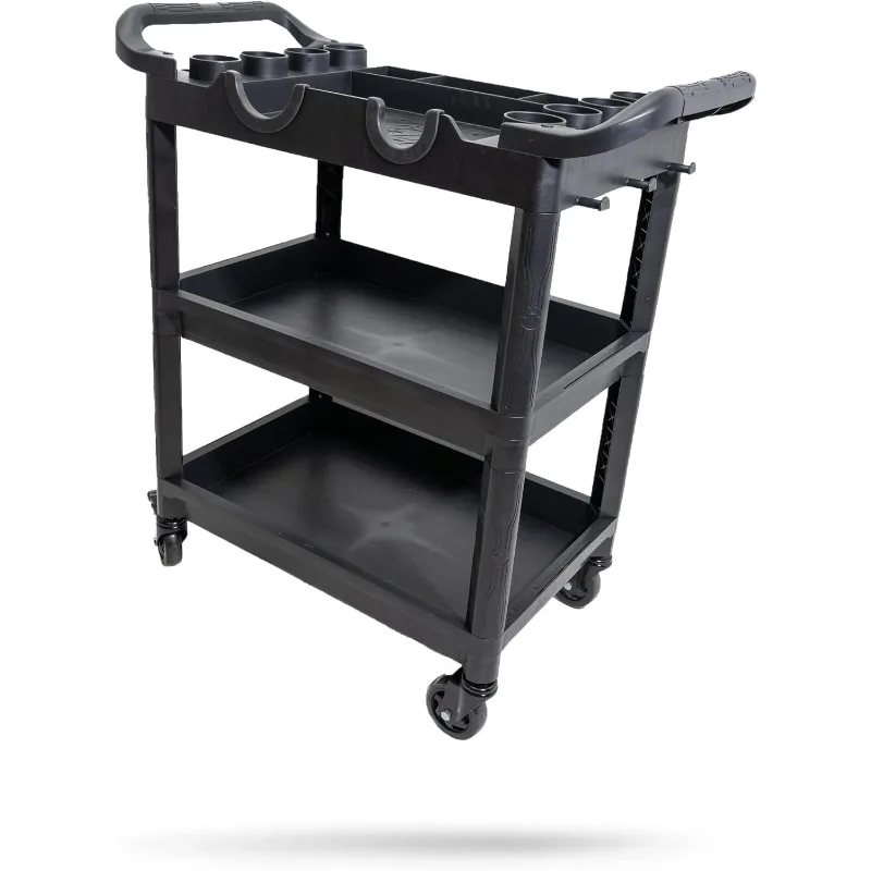 Premium Detail Cart - Car Detailing Cart 3-Tiered Shelves 250 Pound Per Shelf Capacity - Heavy Duty Casters Rolling Cart