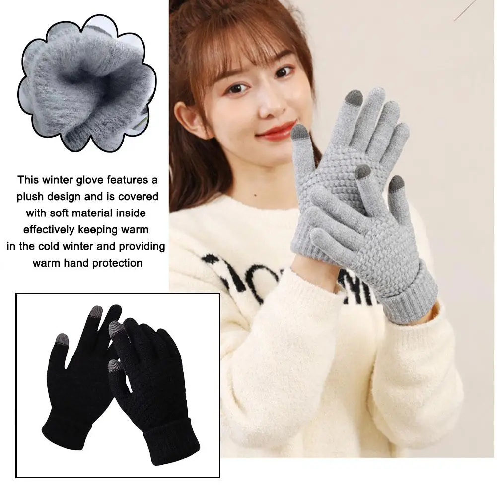 Screen Gloves Winter Men And Women Couples Plush Riding Thickened Cold-proof Finger Knitted Warm Non-slip Gloves Y4q9