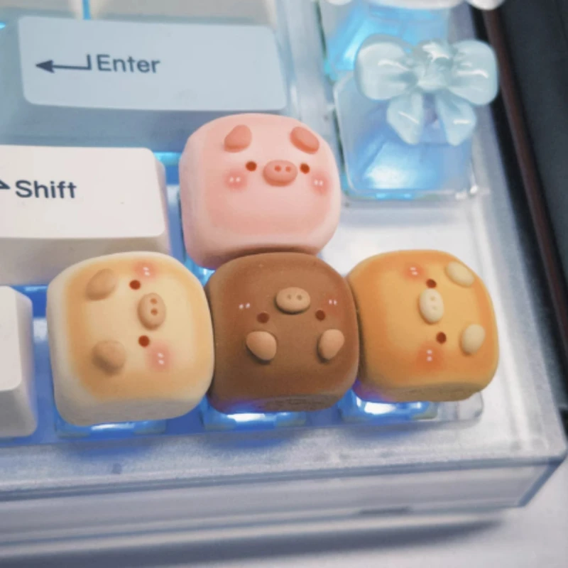 Point Cute Pig Bread Original Keycap Artisan Keyboard Cap Handmade Personality Resin Custom Gaming Mechanical Keyboard Gift