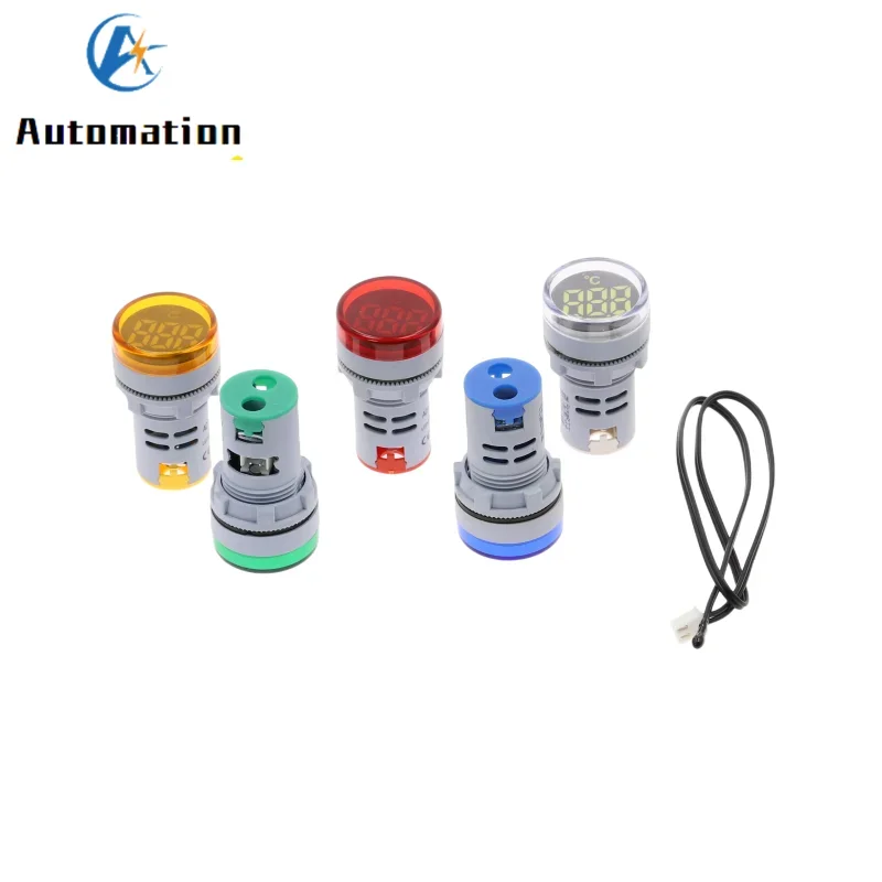 Mini LED Indicator 22mm Digital Display Thermometer Meter -20-200 Degrees Voltage AC20-380V Temperature Sensing Probe Wire