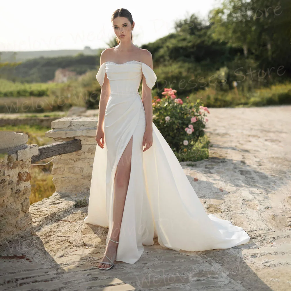 

Sexy Mermaid Women's Wedding Dresses Off Shoulder Vestidos De Novias De Boda Customized Bride Gowns Dismountable Train Vestidos