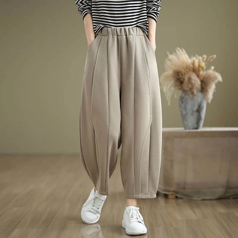 Harem Pants Solid Casual Autumn Loose Patchwork Korean Style Cropped Pants Sweatpants Elastic Waist Trousers Women Clothing