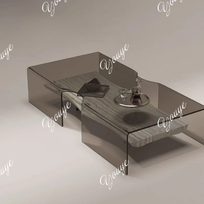 

Italian minimalist white natural marble coffee table small apartment modern simple living room glass creative coffee table