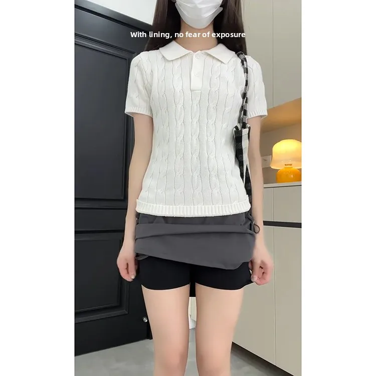 تنورة قصيرة رمادية أمريكية عالية الخصر للنساء صيف 2025 جديدة للأنشطة الخارجية والترفيهية نصف تنورة مضادة للكشف بأسلوب ملابس ا...