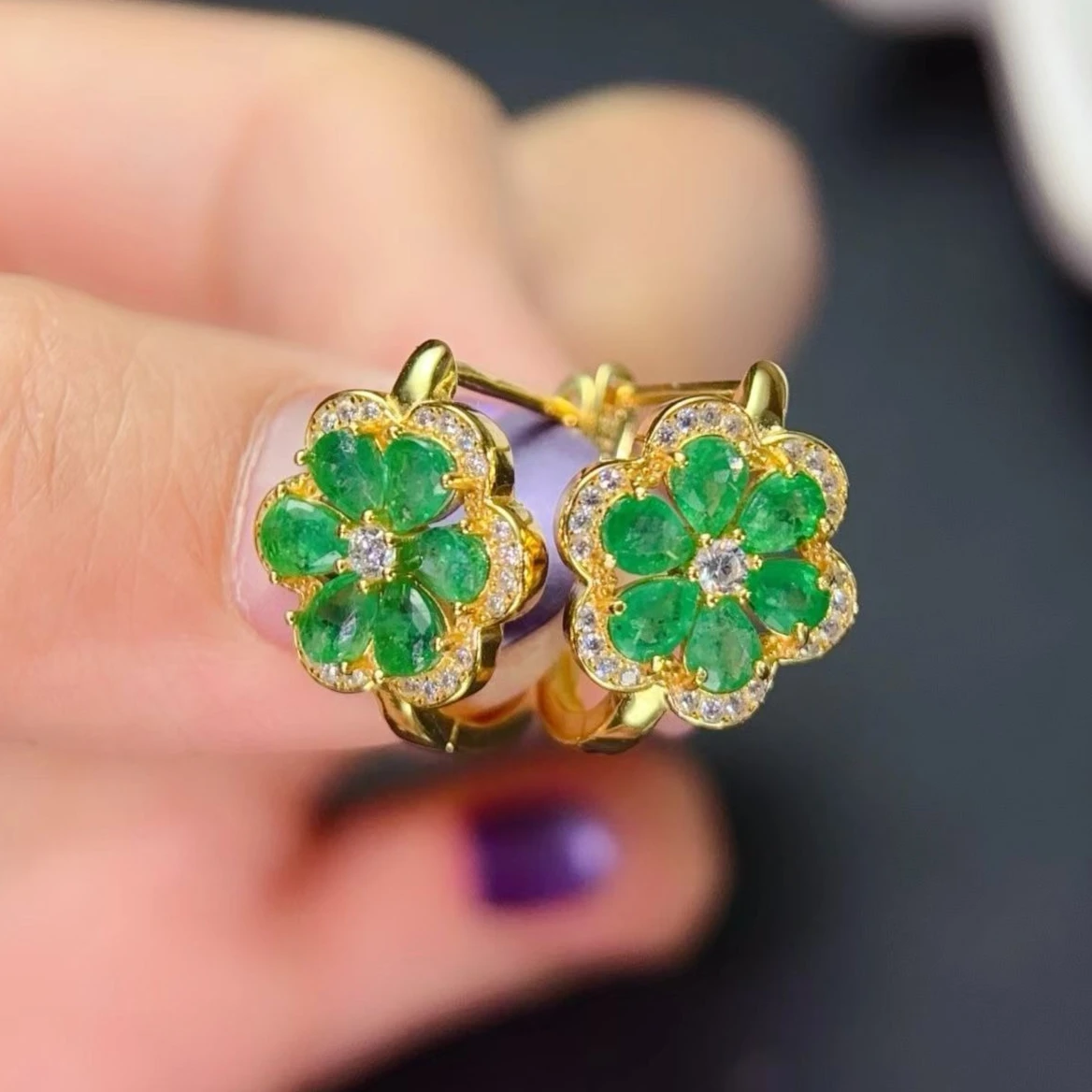 

925 Silver Hoop Earrings Natural Emerald Earrings with Certificate 3mm*4mm 1.2ct Genuine Colombian Emerald Jewelry