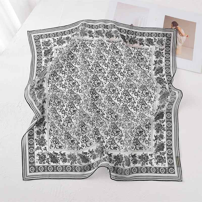 

100% Silk designer scarf for women autumn elegant vintage print square scarf pure silk elegant womens shawl women accessories