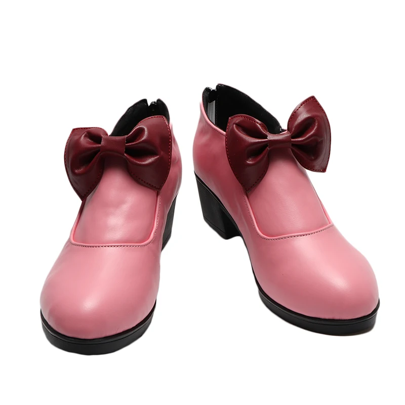 รองเท้าคอสเพลย์มาริอาห์ เกม JOJO รองเท้าส้นสูงสีชมพู บทบาทสมมติ รองเท้าบูทหนังเทียมสำหรับผู้หญิง