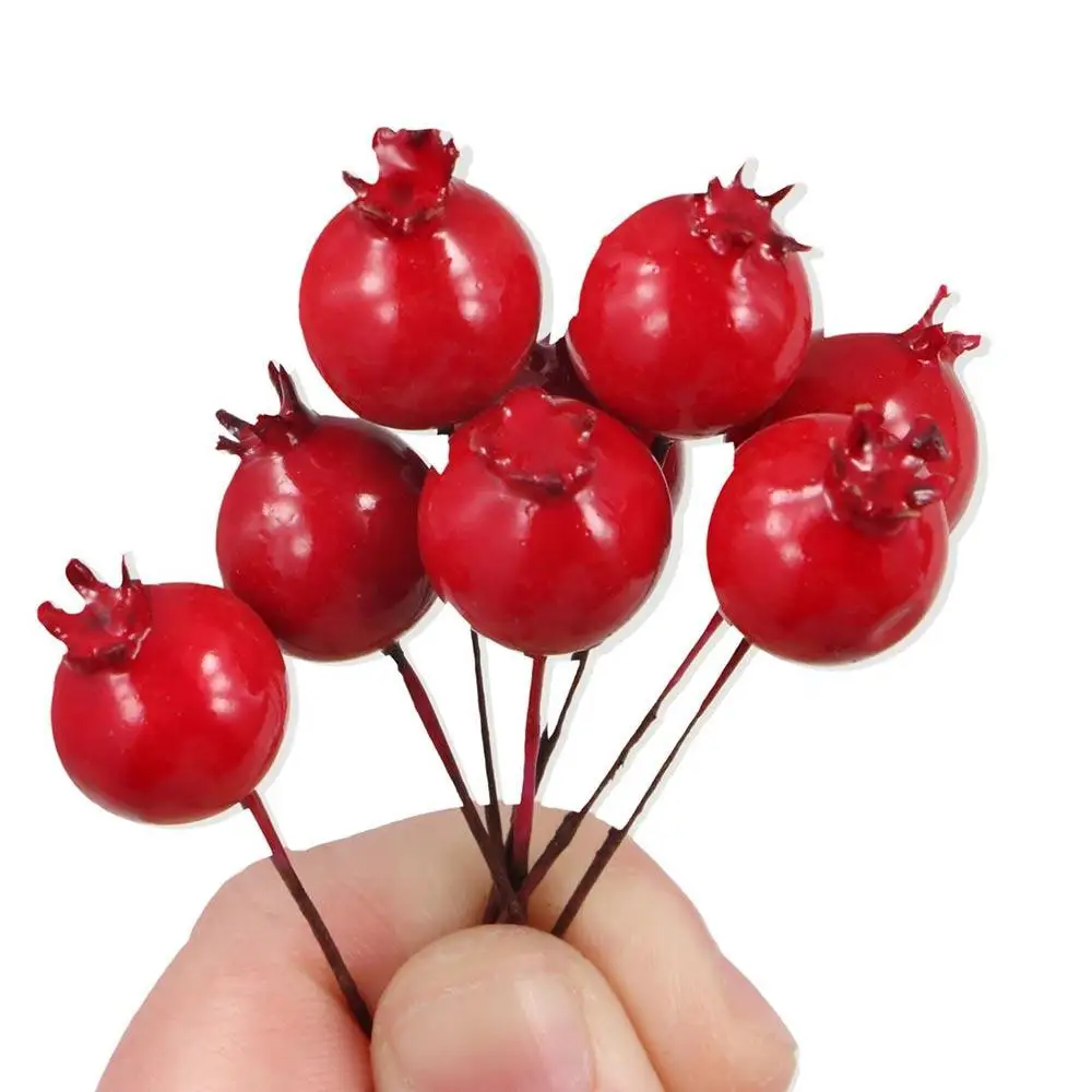 Mini 20pcs Christmas With Cherry Stamen Red Vegetable Wedding Decoration Simulation Berries Fake Pomegranate Artificial Fruit