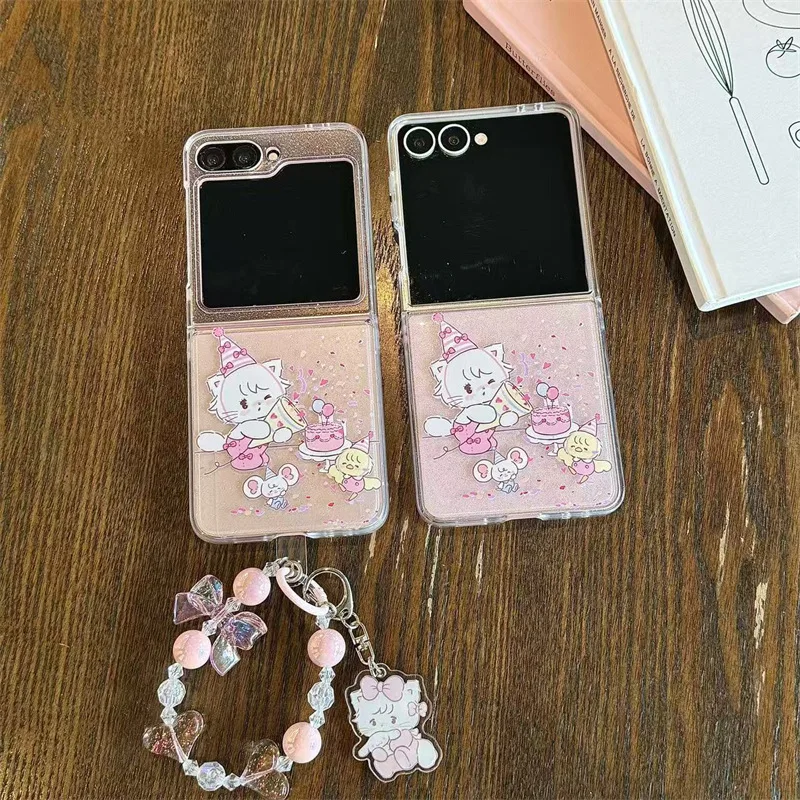 

Cute Cartoon Birthday Kitten for Samsung Galaxy Z Flip 7 6 5 4 Protective Back Cover for ZFlip5 ZFlip6 ZFlip7 Case Shell