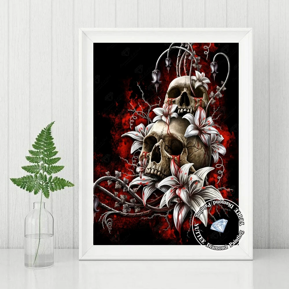 5D DIY Diamond Painting Crying Skull Horror Bloody Full Square Round Drill Cross Stitch Rhinestones Mosaic Embroidery Home Decor