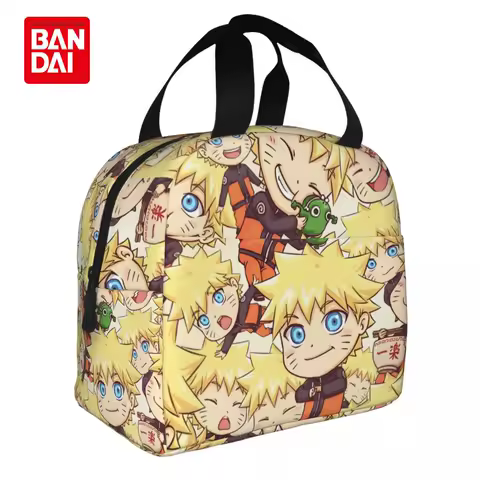 Bandai Japanese Anime Naruto Lunch Bag for School Kids Office Uzumaki Sac Lunch Portable Thermal Cooler Lunch Box Handbag Gift