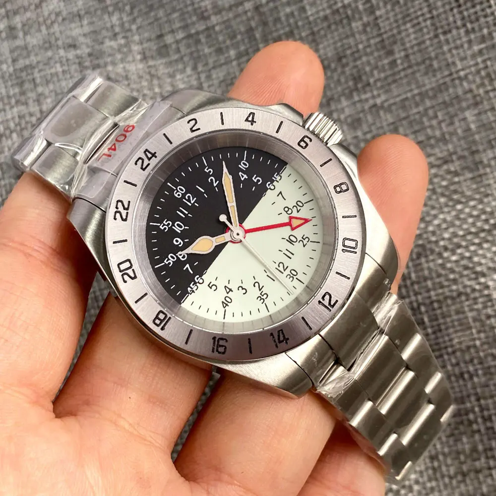 

Tandorio New Two Tone Green Luminous Watch Dial Sapphire Crystal 200m Waterproof Explorer Style Automatic NH34A GMT Men Watches