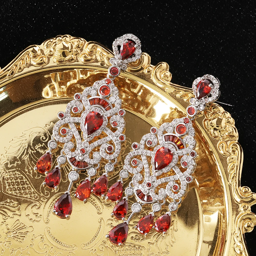 Elegant Retro Court Earrings Red Zircon Unique High-End Design Niche Popular Fashion Jewelry