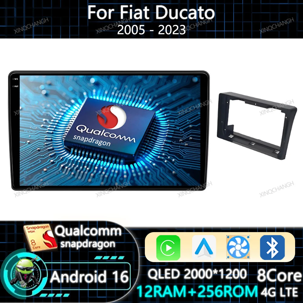 Android 16 Car Radio For Fiat Ducato Peugeot Boxer Citroen Jumper 2 2005 - 2023 QLED 4G WIFI GPS Multimedia Video Player 2DIN BT